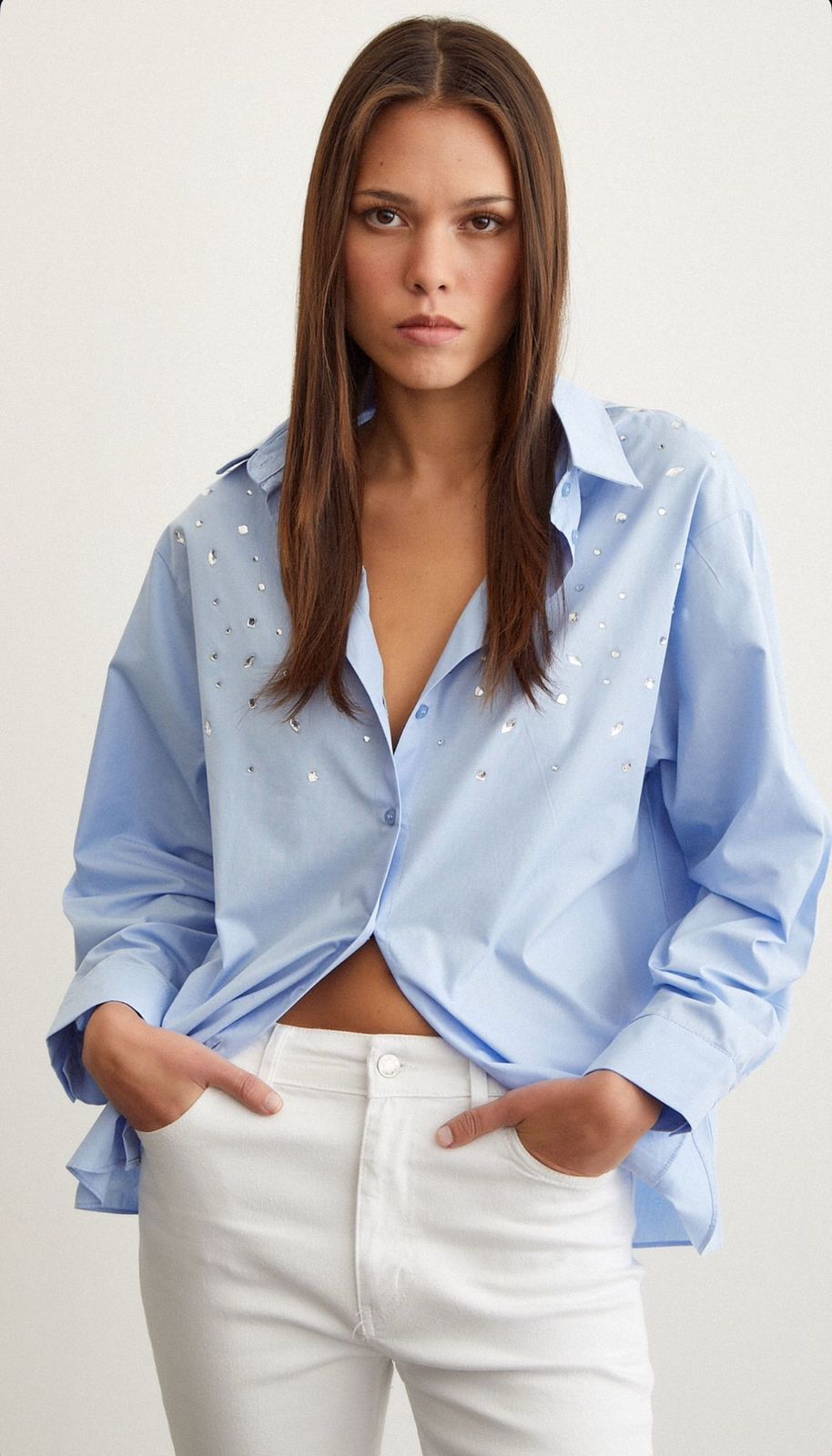 Blue Blouse Silver Studs