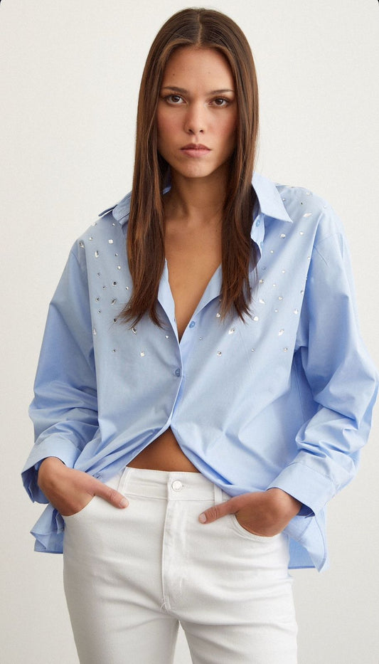 Blue Blouse Silver Studs