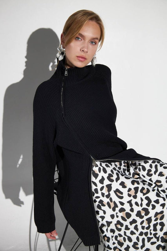 Cardigan Knit Zipper Black