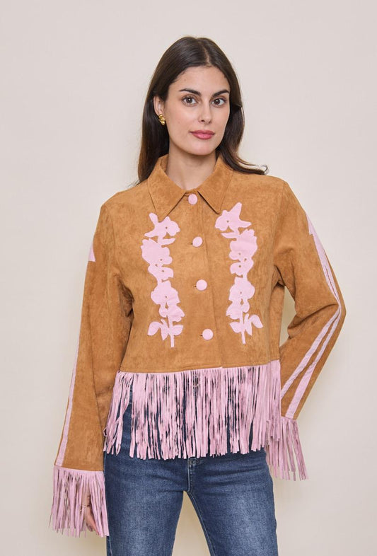 Jacket Juede Fringes Pink