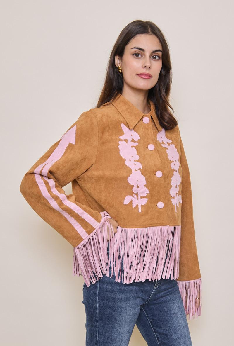 Jacket Juede Fringes Pink