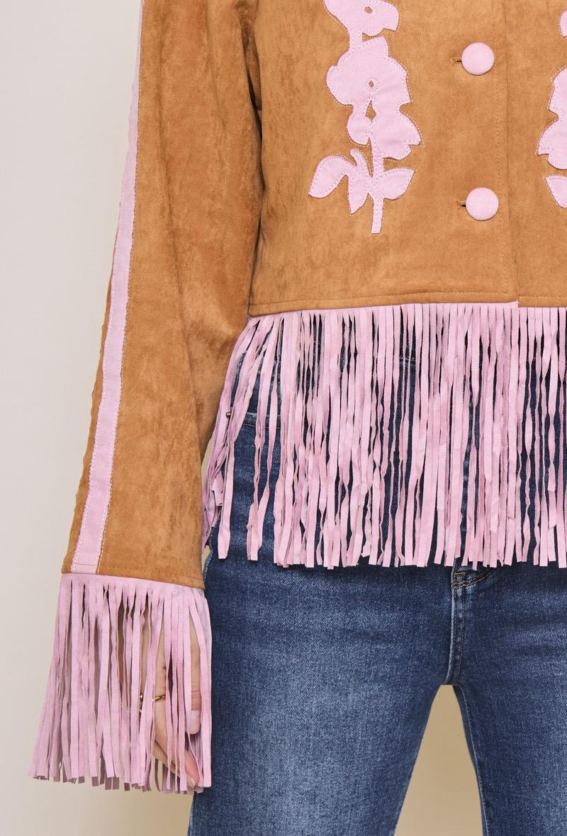 Jacket Juede Fringes Pink