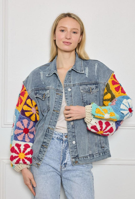 Jacket Denim Sleeves Crochet