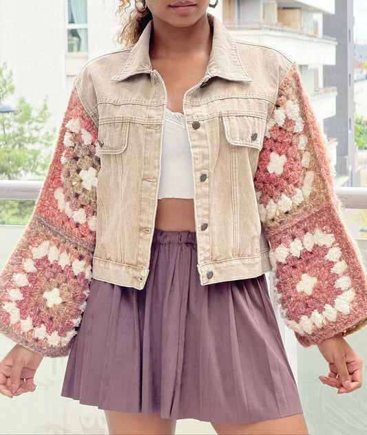 Jacket Beige Crochet Sleeve