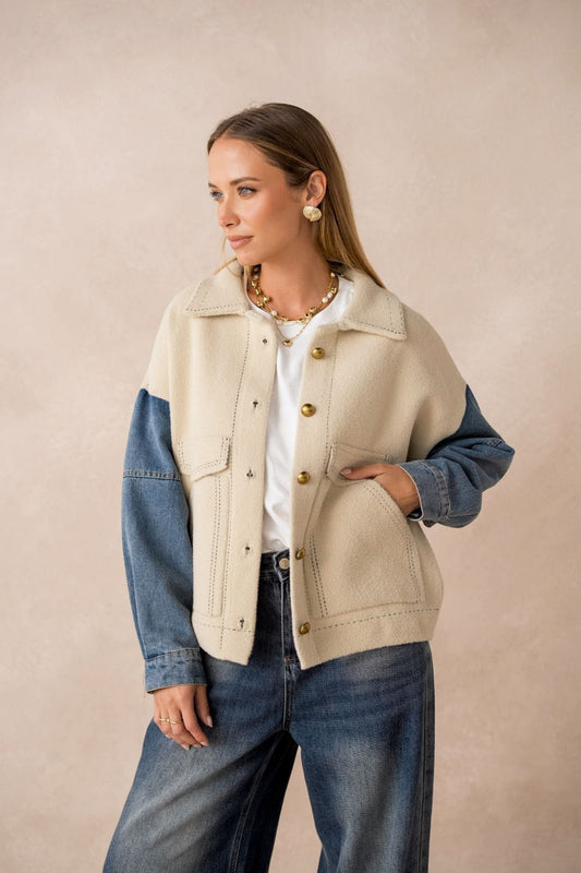 Jacket Beige Denim Sleeves