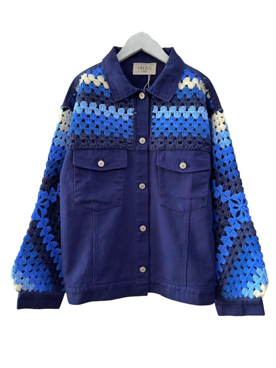 Jacket Navy Crochet Sleeves