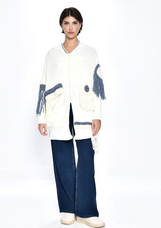 Cardigan Zipper Fringers Blue
