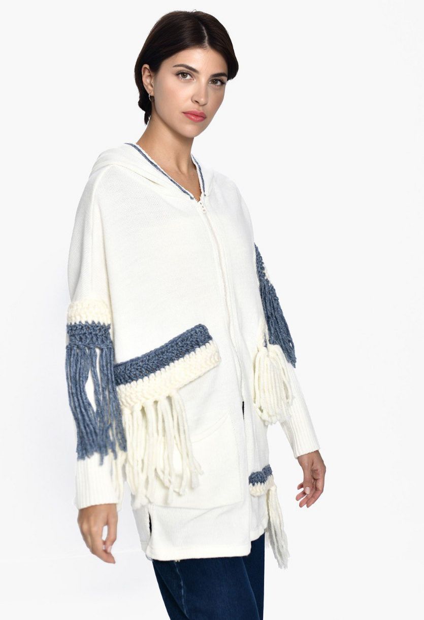 Cardigan Zipper Fringers Blue