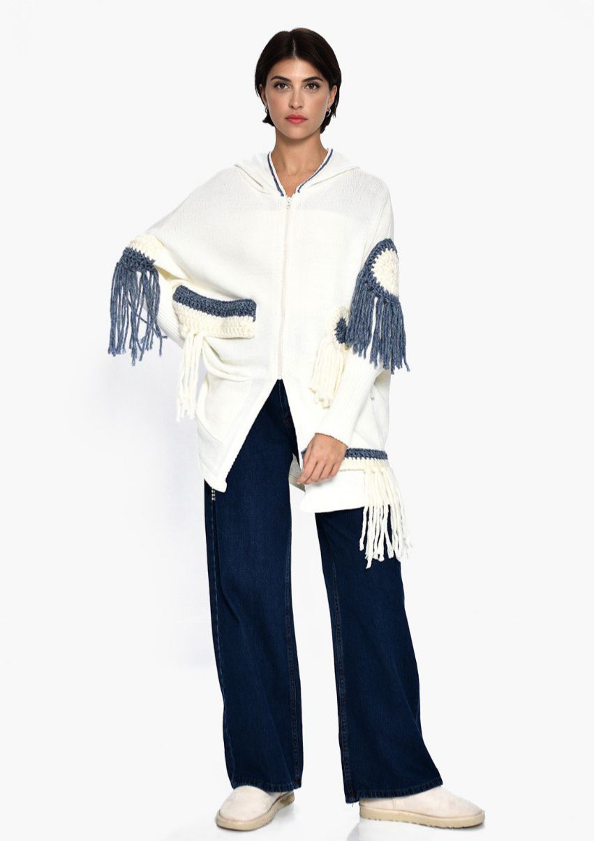 Cardigan Zipper Fringers Blue