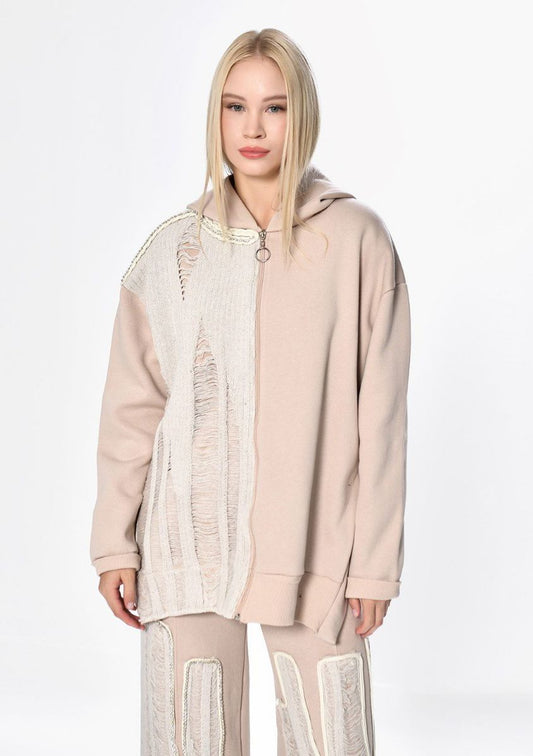 Jacket Hoodie Zipper Crochet Side