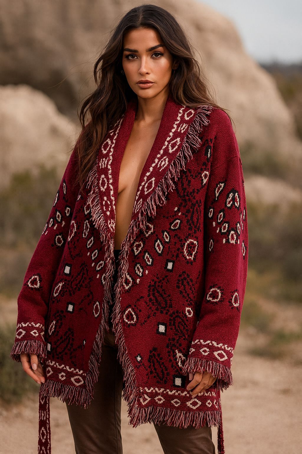 Bandana Cardigan Burgundy