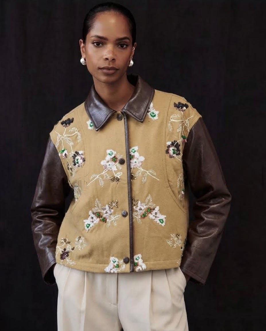 Jacket camel brown embroidery