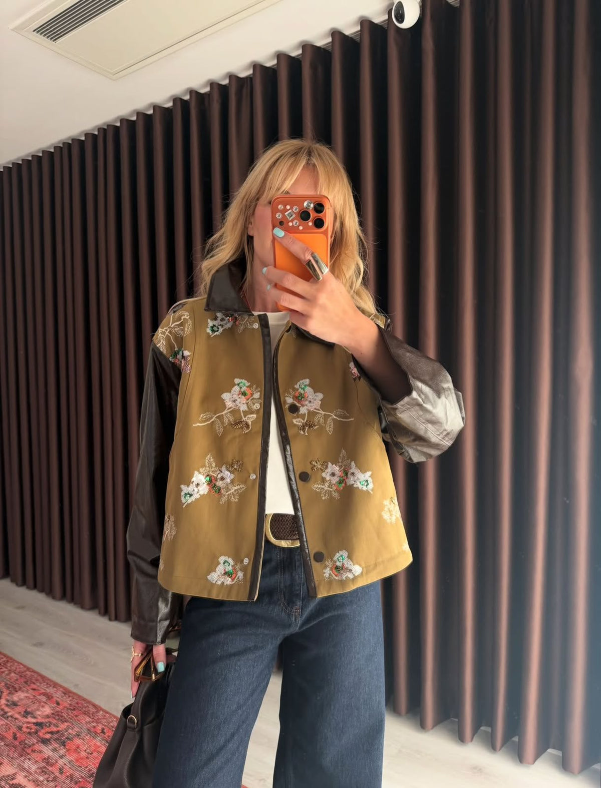 Jacket camel brown embroidery
