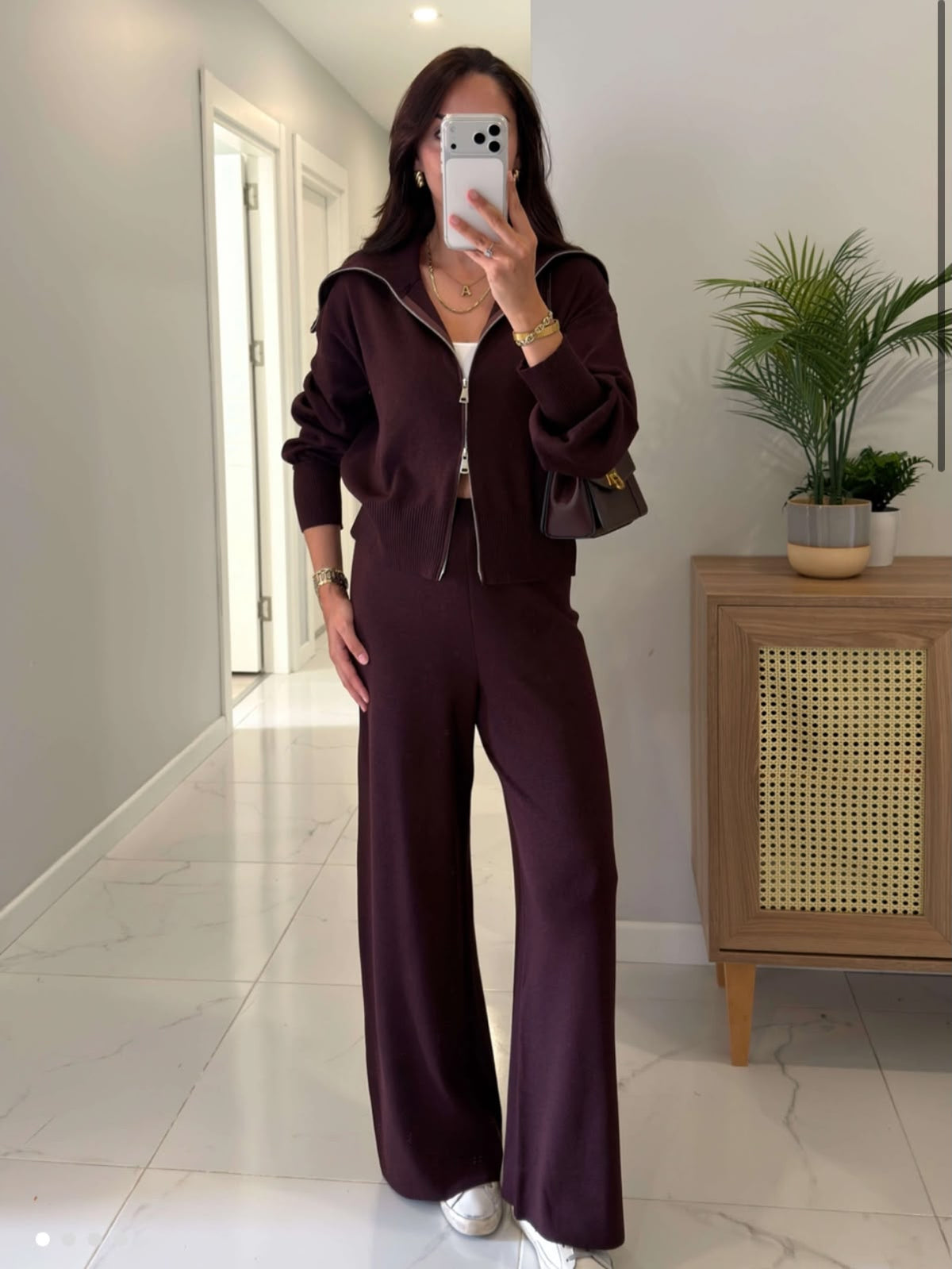 Set cafe burgundy eggplant double zipper