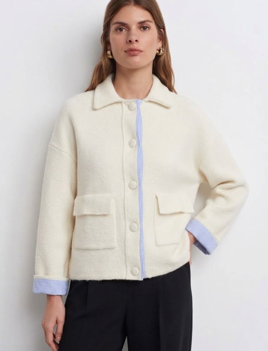 Jacket wool soft striped layer inside
