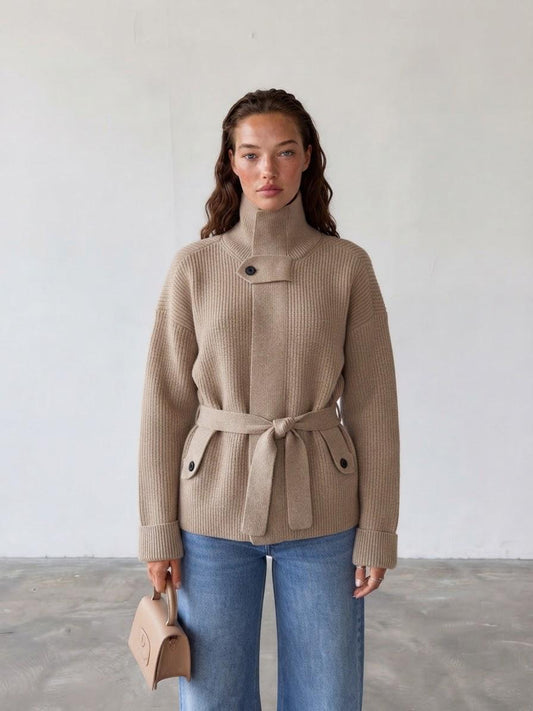 Cardigan jacket knit cafe belt