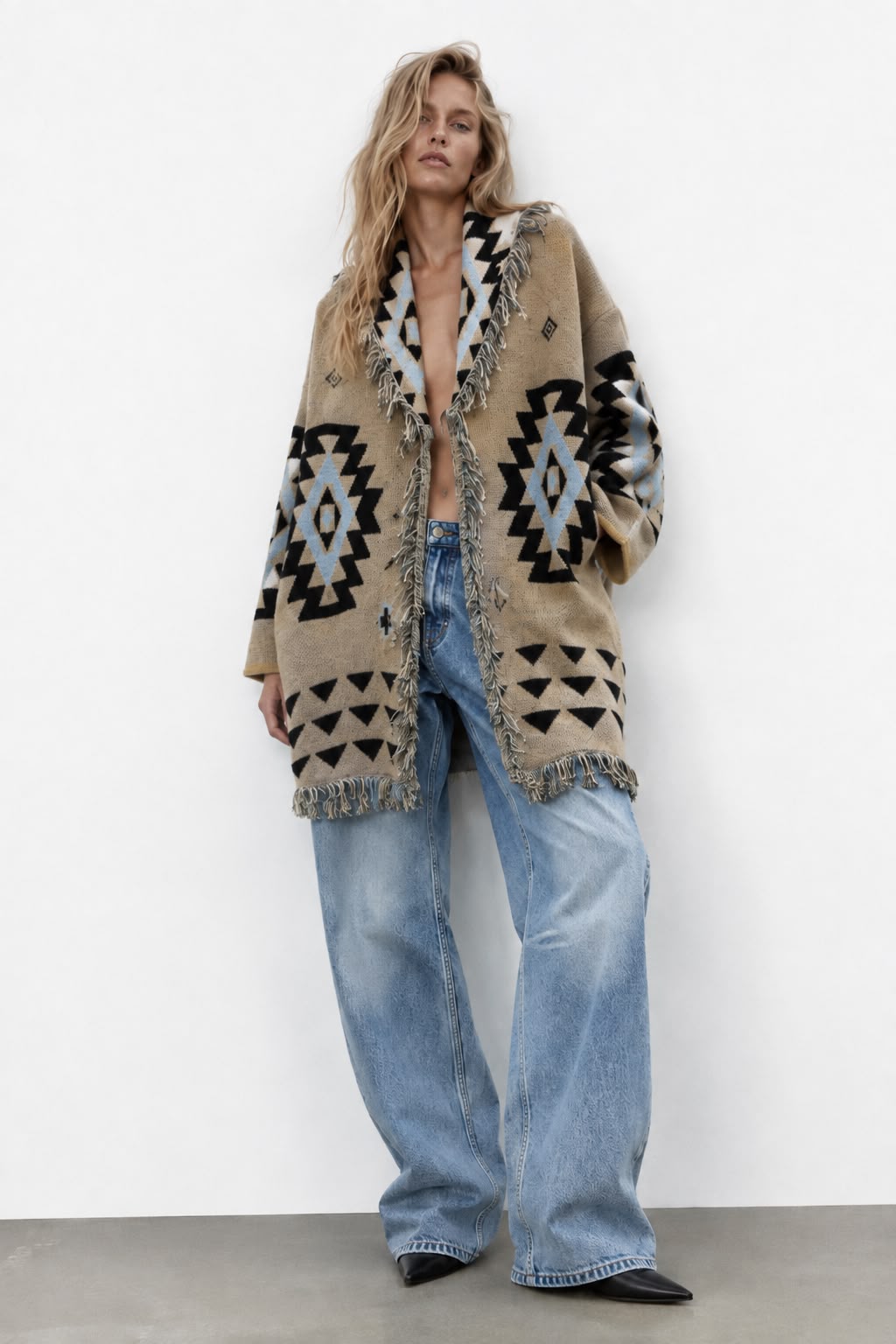 Cardigan zigzag beige x Blue