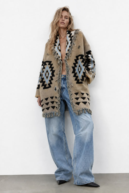 Cardigan zigzag beige x Blue