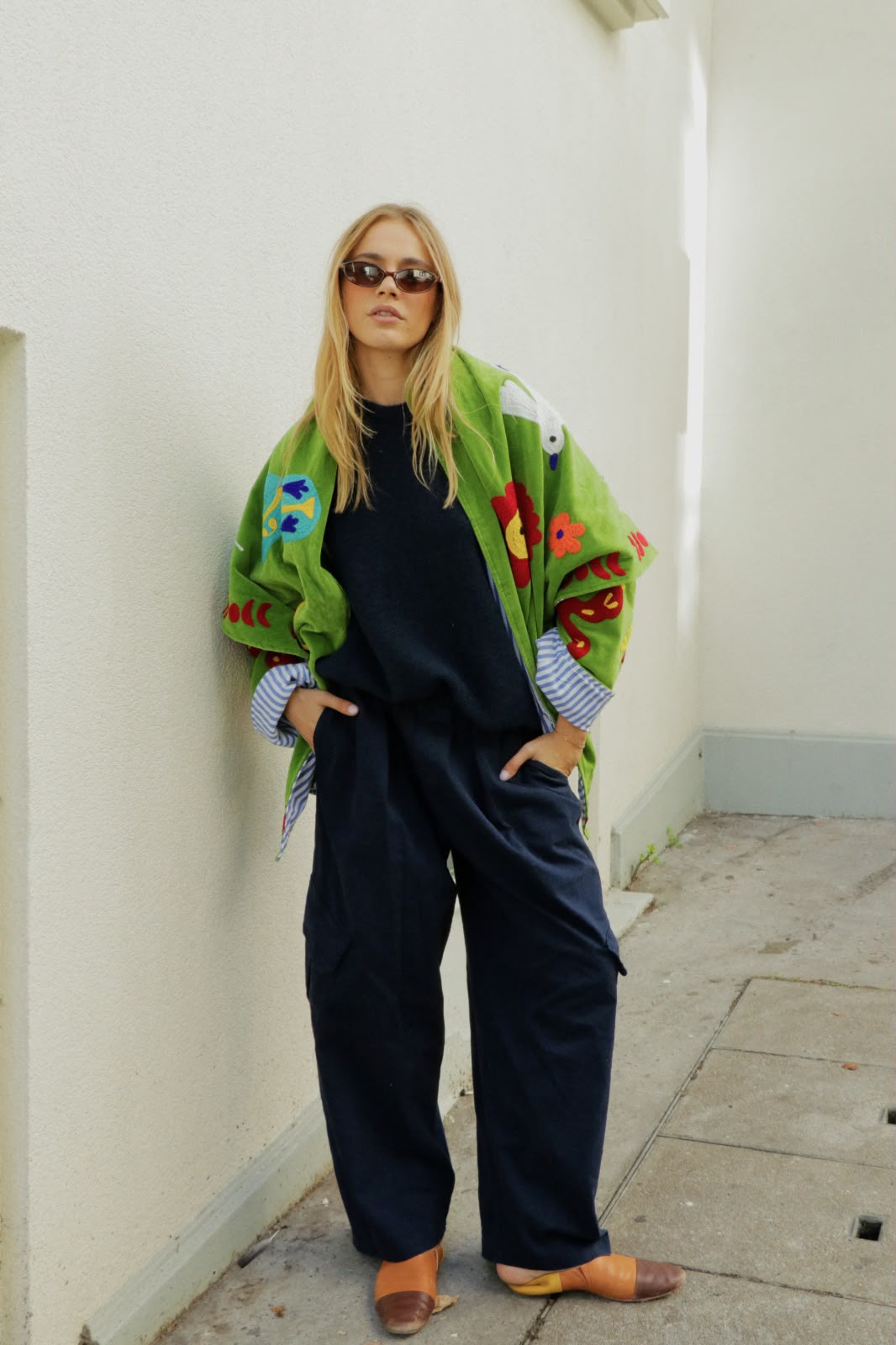 Jacket embroidery green + scarf