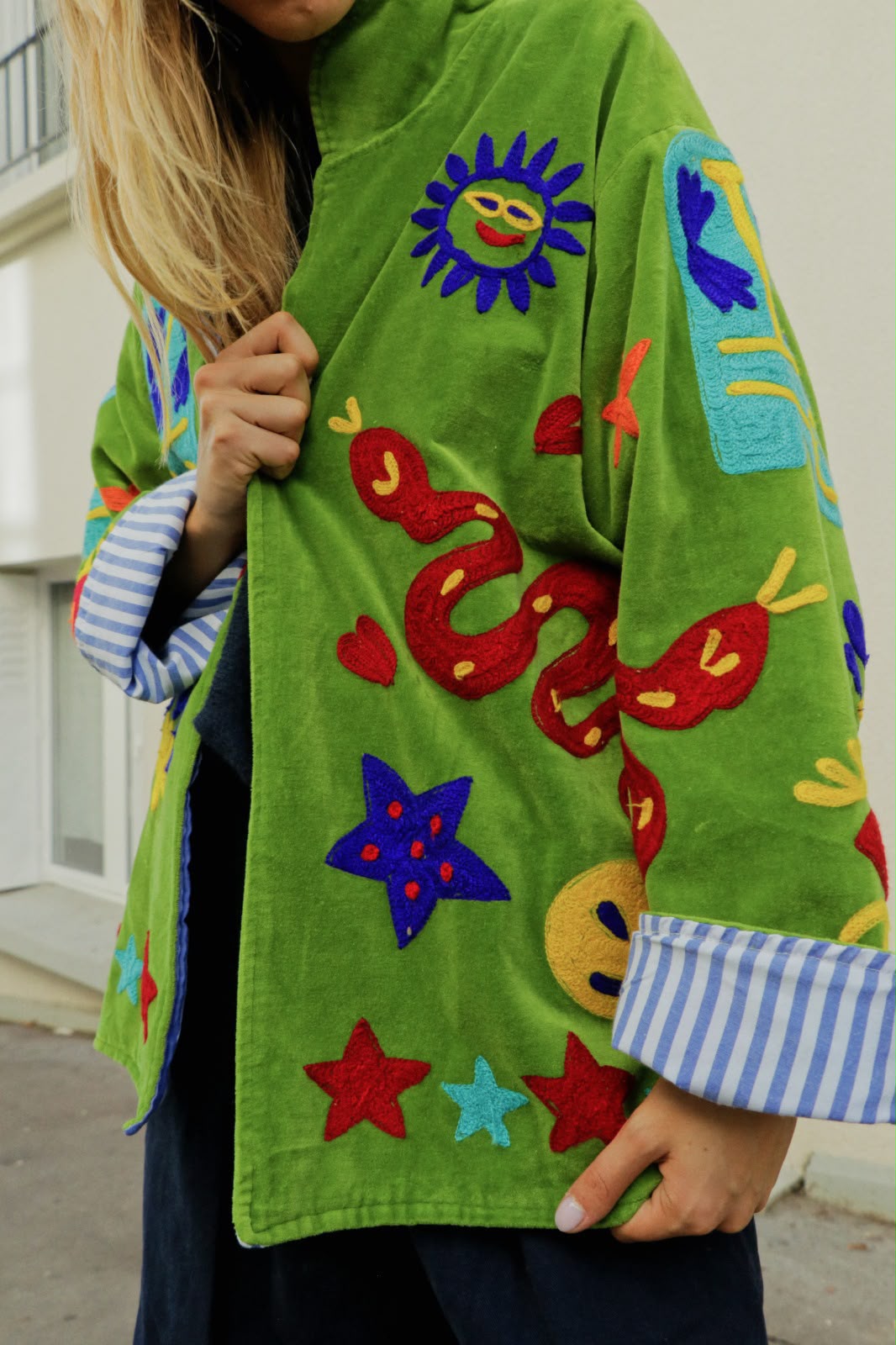 Jacket embroidery green + scarf