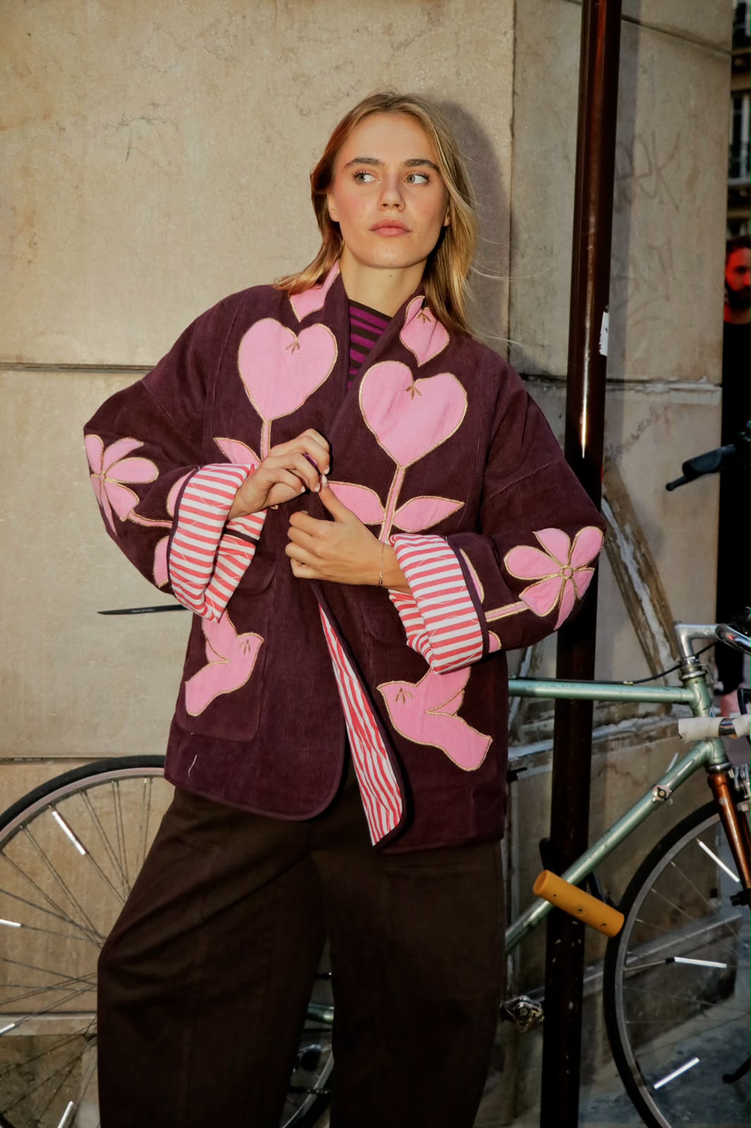 Jacket embroidery brown pink limited