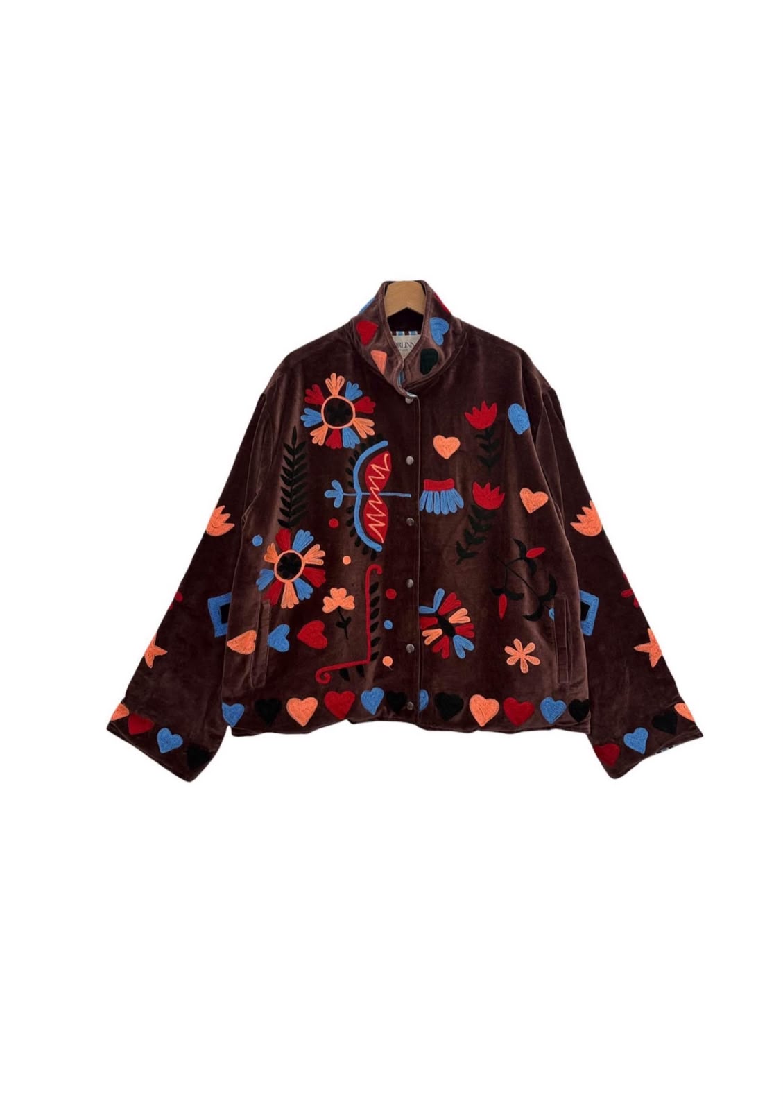 Jacket embroidered suede brown