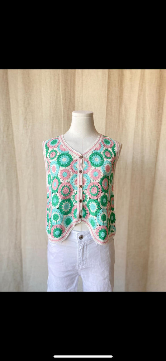 Top Handmade Crochet Rosa Pink Green