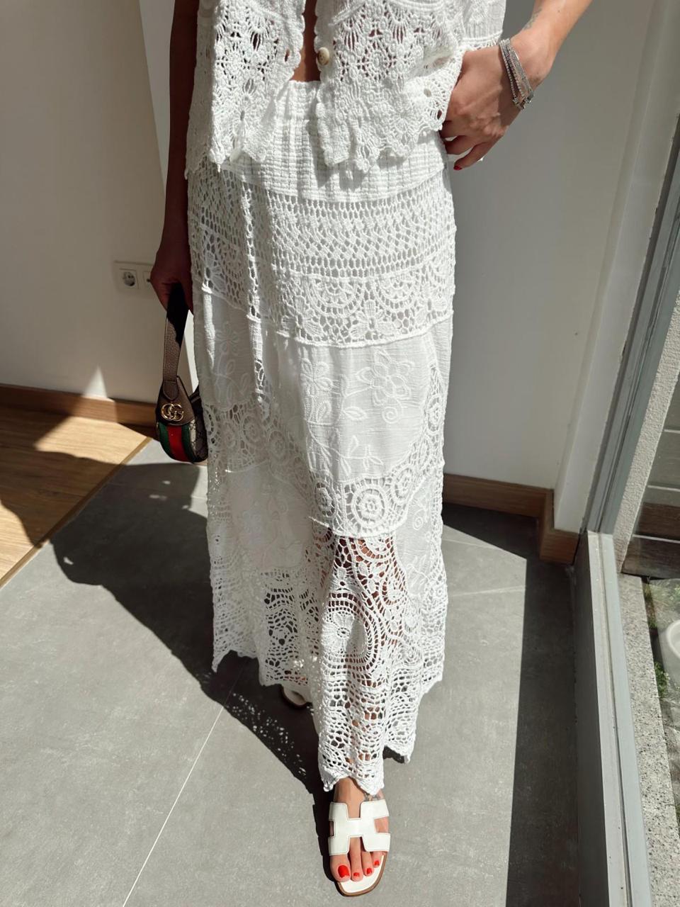 Set Crochet Handmade White Skirt