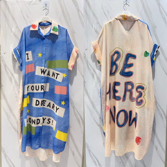 Blue Long Dress Colorful Oversized
