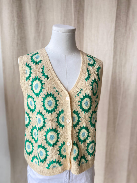 Top Handmade Crochet Rosa Green Biege