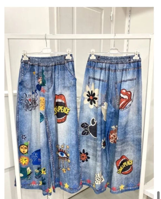 Denim Pattern Pants