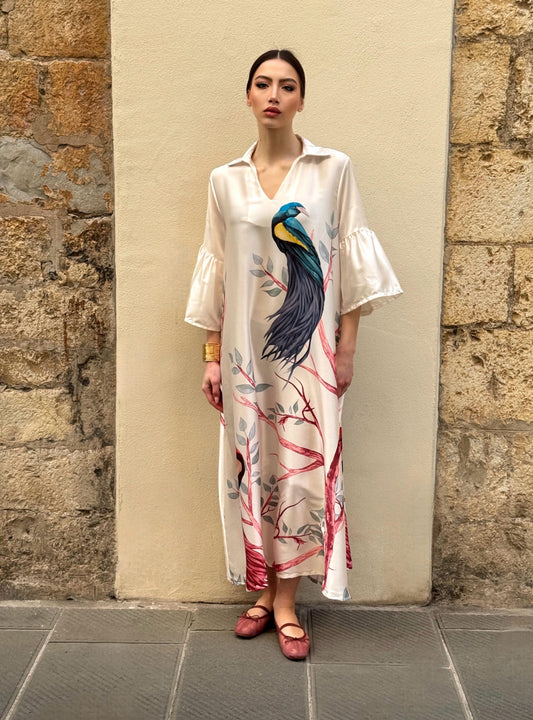 Dress Bird Silk Beach