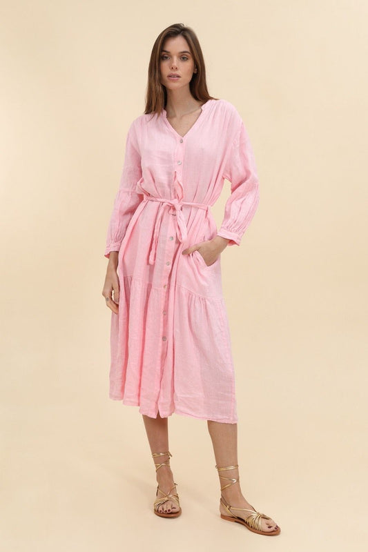 Dress Linen Sleeves Pink
