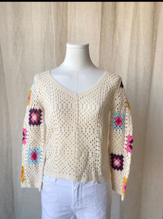 Top Handmade Crochet Rosa Long Sleeves Multicolor